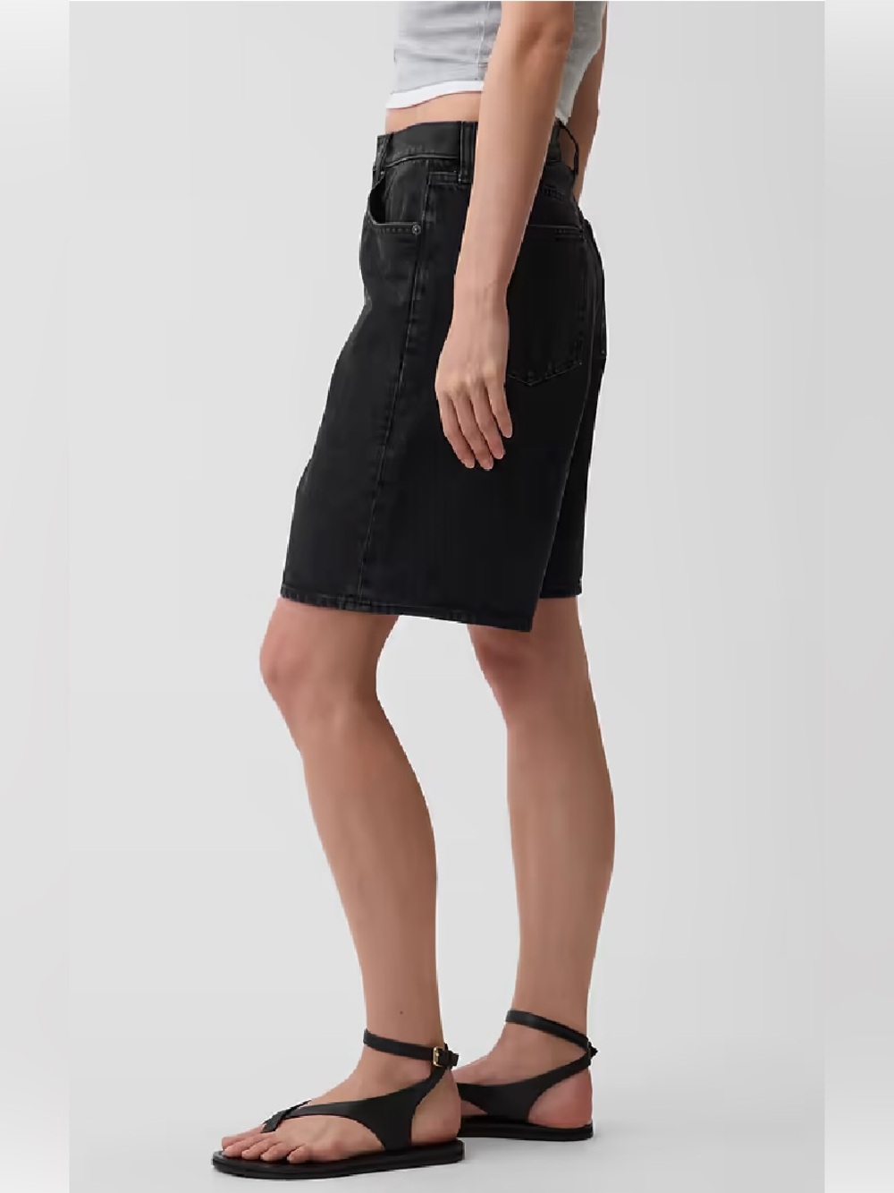 GAP Mid Rise Longline Black Denim Relaxed Fit Shorts Size 32